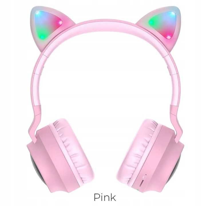 Nowe słuchawki bluetooth nagłowne W27 Kocie Uszy różowe