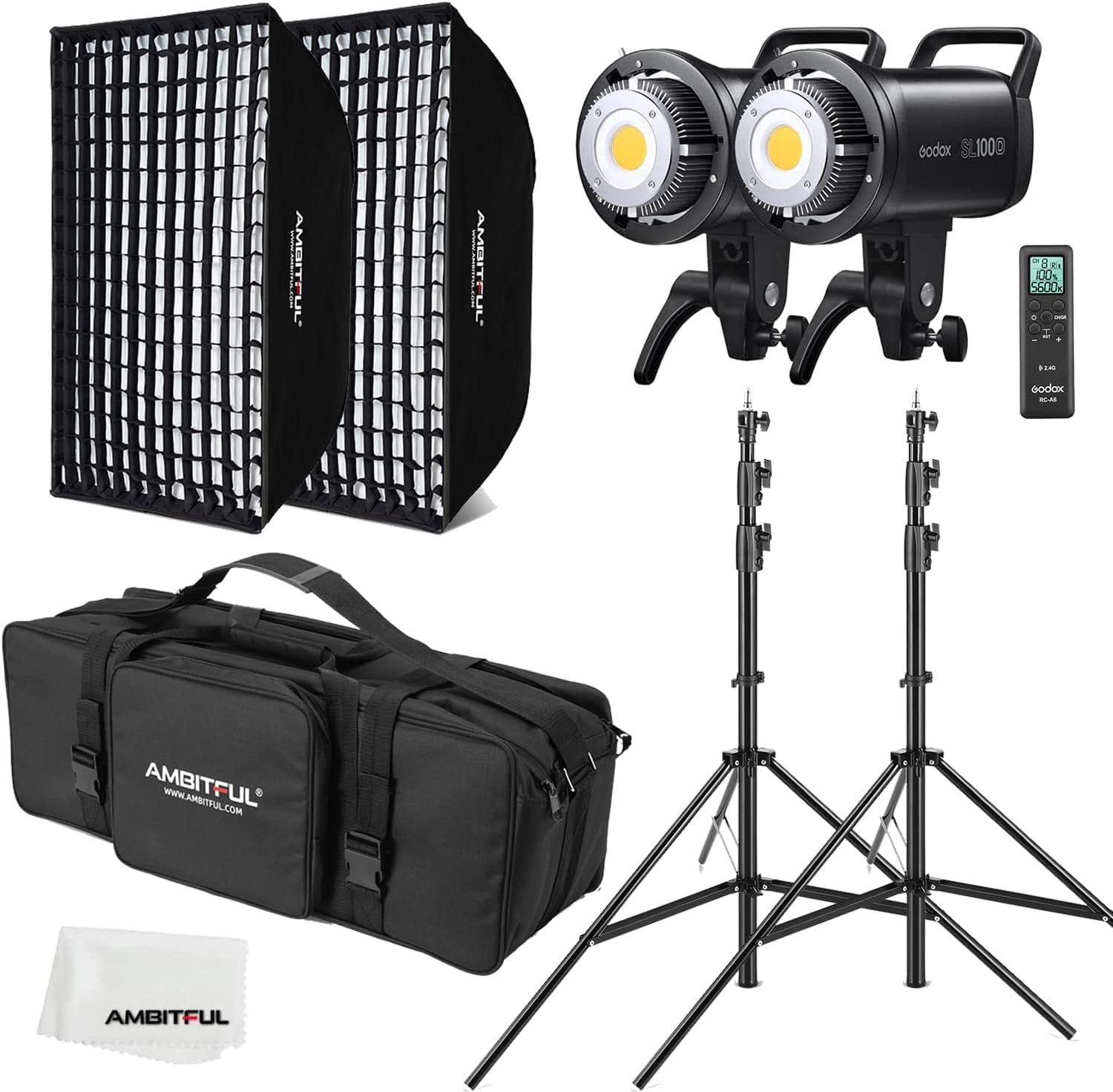 Zestaw Studyjny Lampy Godox SL100D 2x 100W 2x Softbox 2x Statyw Pilot