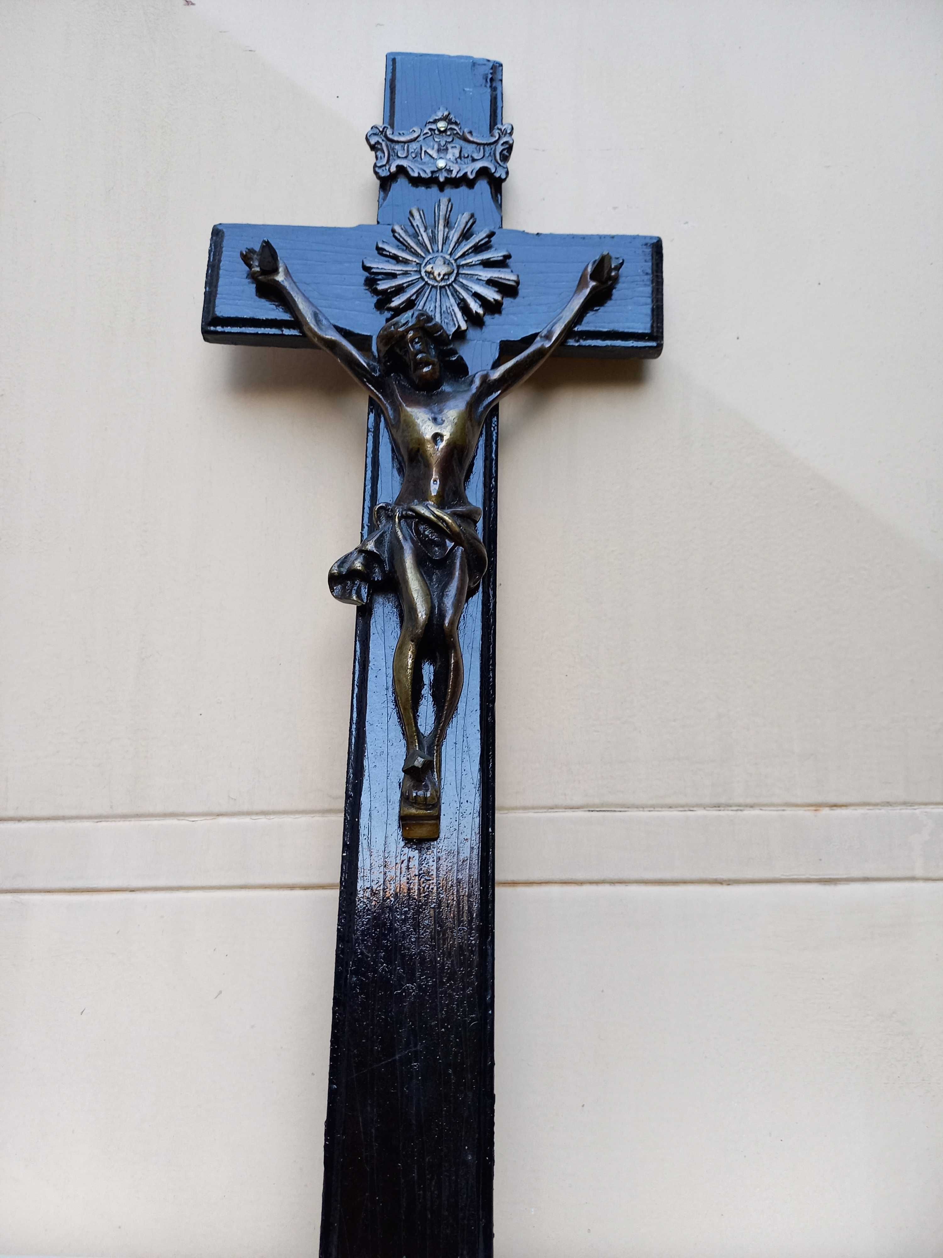 Crucifixo Grande Antigo com Jesus em Bronze