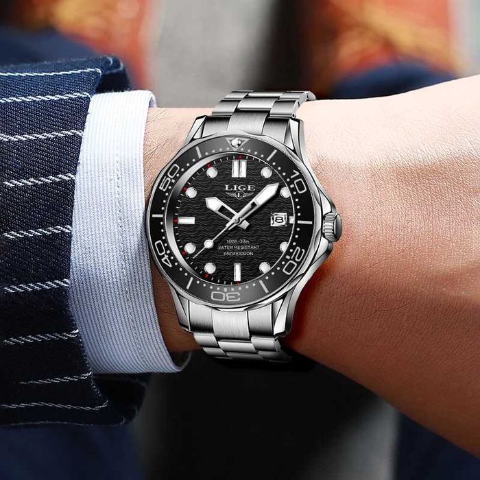 Zegarek kwarcowy sportowy Lige 43mm bransoleta datownik mocna luma BOX