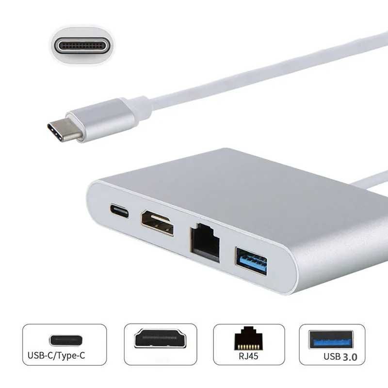 Hub Хаб 4в1 для Macbook, Ноутбук HDMI USB 3.0 TypeC Ethernet USB HUB