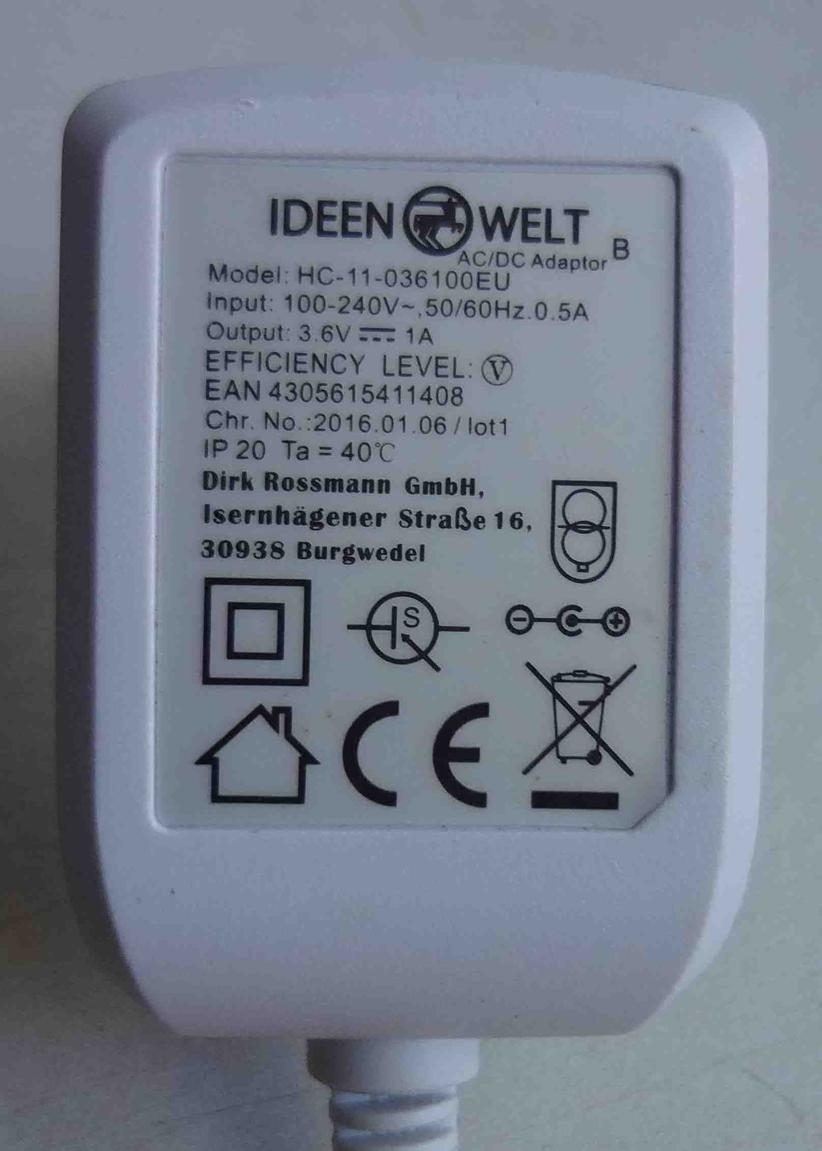 Блок питания Ideen welt 3.6V 1A HC-11-036100EU, зарядка