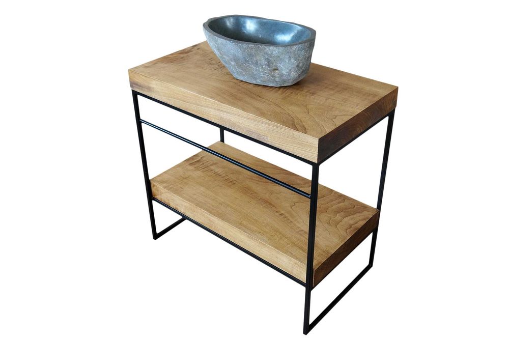 Drewniana szafka pod umywalkę loft 80 cm z półką