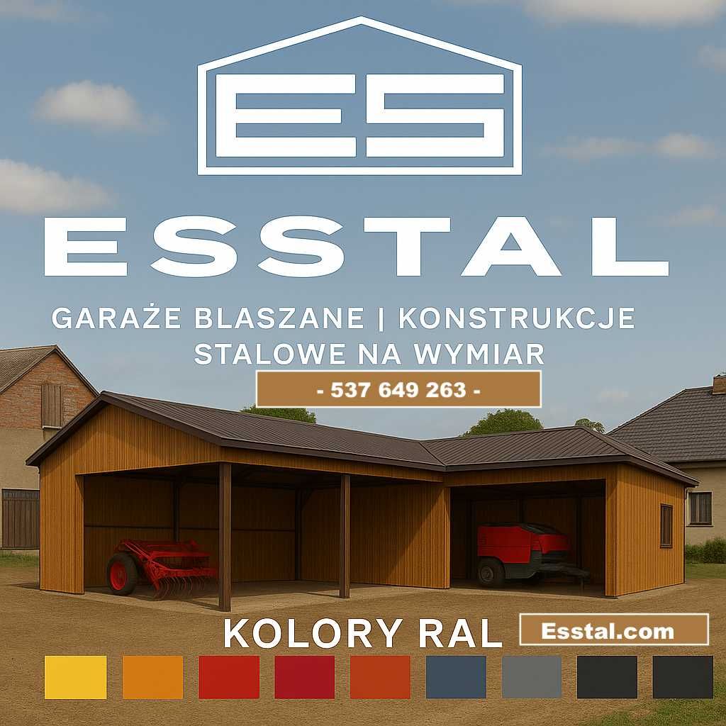 Duża HALA | Garaż Blaszany RAL |Konstrukcja |Wiata Blaszana  - ESSTAL*