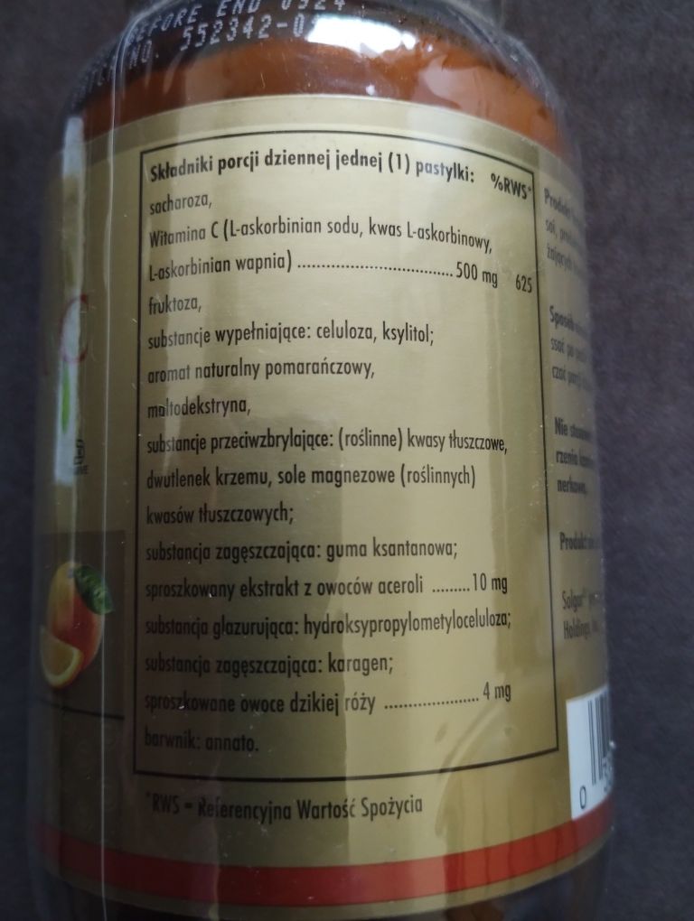 Solgar Witamina C, 500 mg, pastylki do ssania, smak pomarańczowy