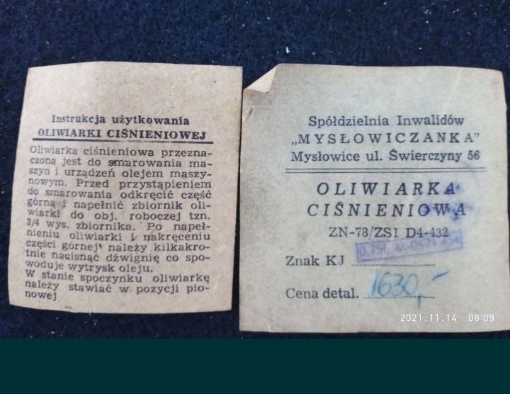 Pamiątka z czasów PRL  olejarka oryginalnie zapakowana z instrukcją