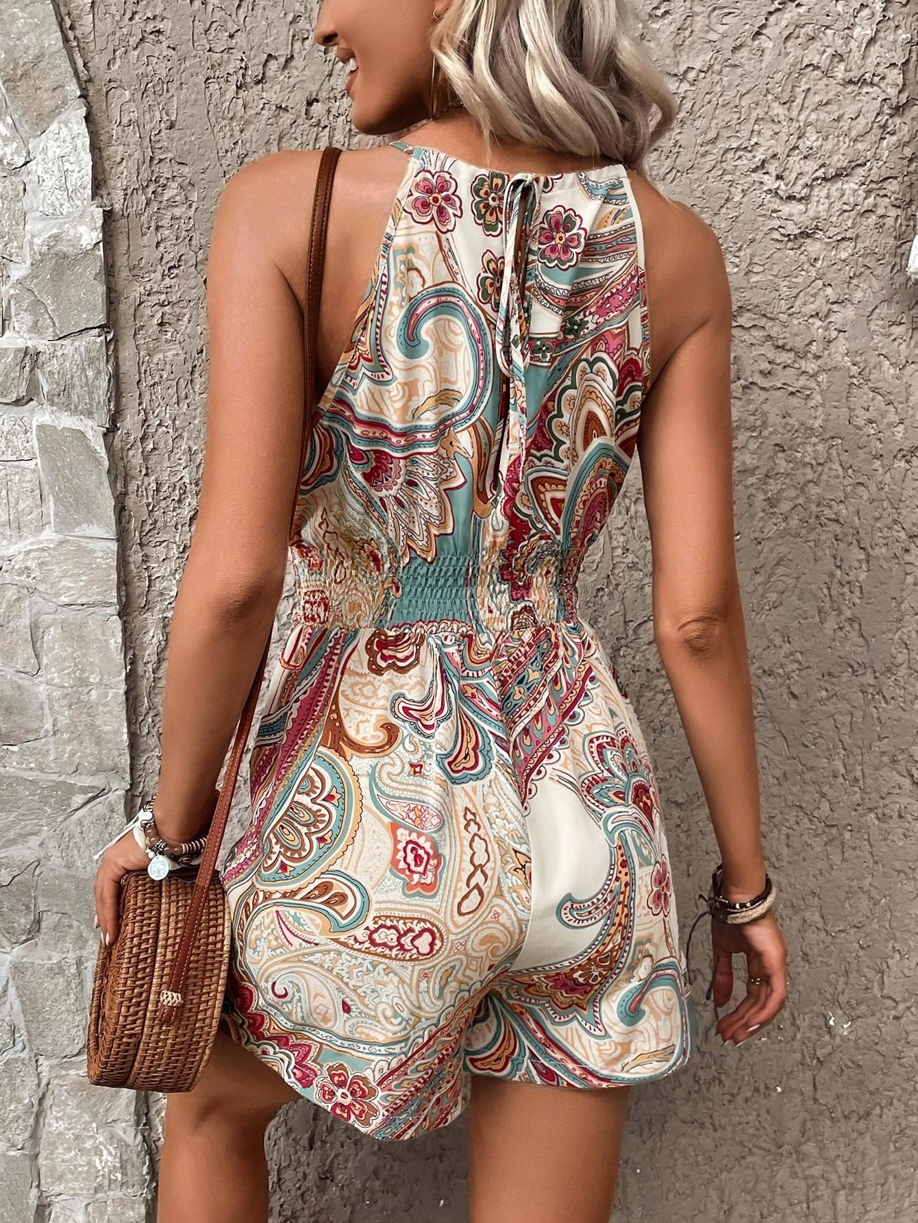 Kombinezon Boho Halter Elastyczna Talia Shein M