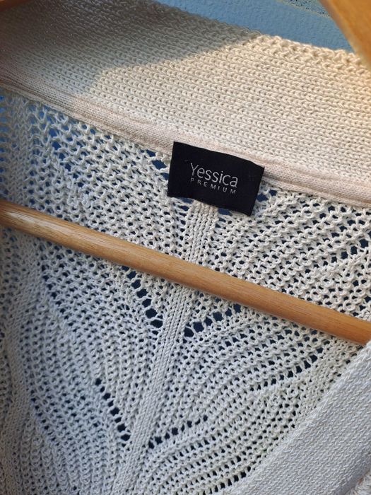 Kardigan sweter C&A kremowy M L XL 42 bawełna ażurowy
