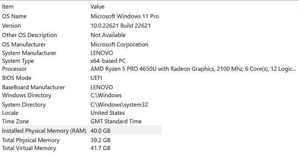 *Lenovo T14" *AMD Ryzen 5 PRO 4650U *40Gb Ram DDR4 *476Gb SSD *W11 Pro