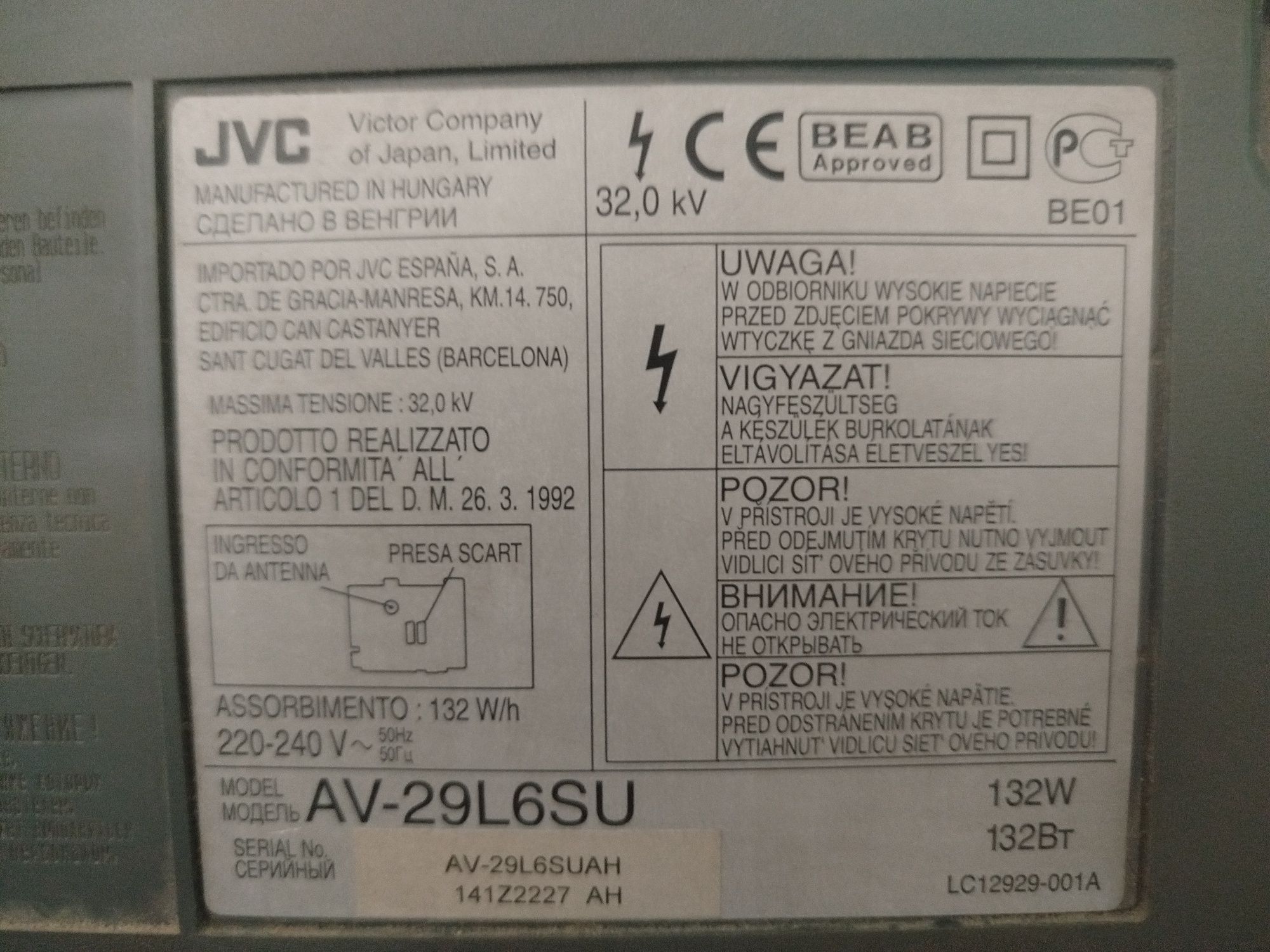 Telewizor kineskop ostatni model JVC 29 c plus  Dvd Pioneer
