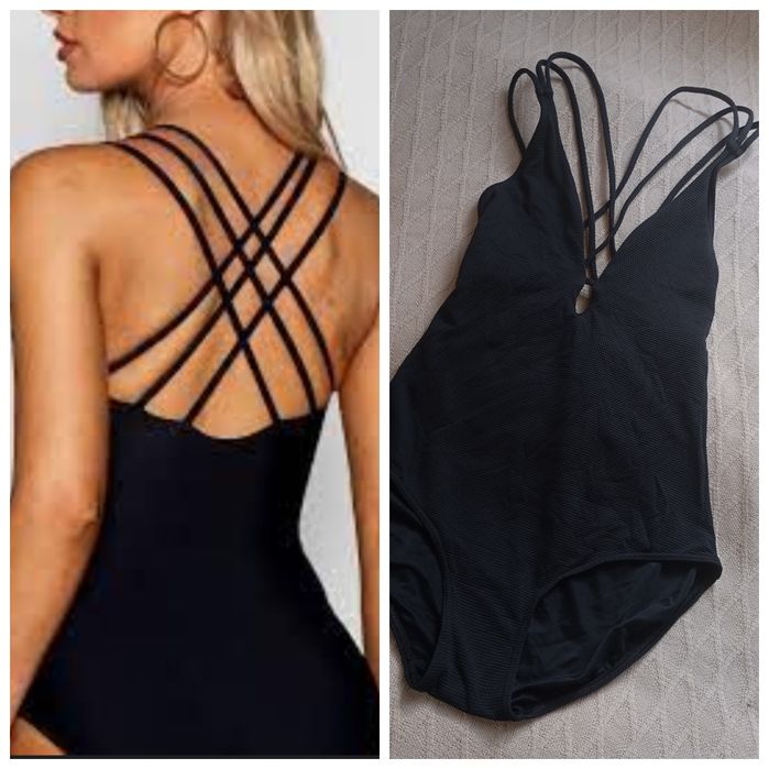 M&S 44r bardzo efektowny czarny strój kąpielowy tkanina strukturalna