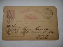 Bilhete Postal selado (selo impresso X Reis)   , ano 1892