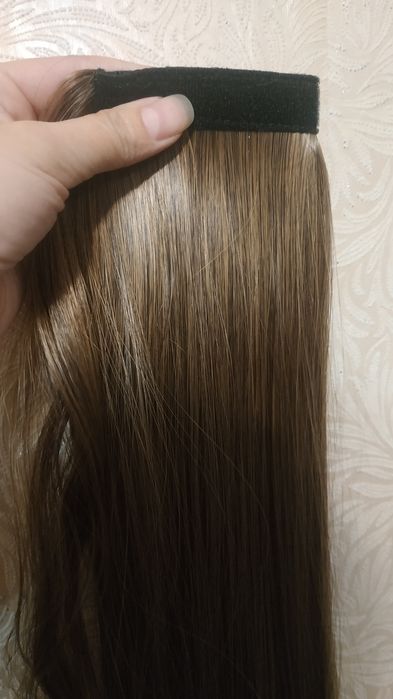 Хвіст темно-русий з рудинкою 55см /штучне пряме волосся/шиньйон