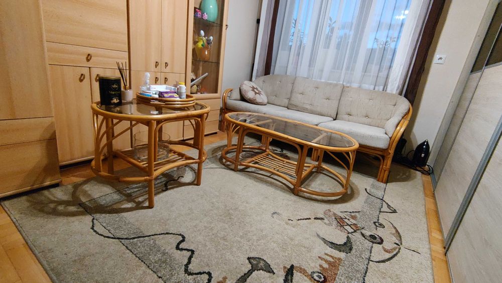 Meble rattanowe zestaw kanapa 3 osobowa, 2 fotele, ława kawowa, barek