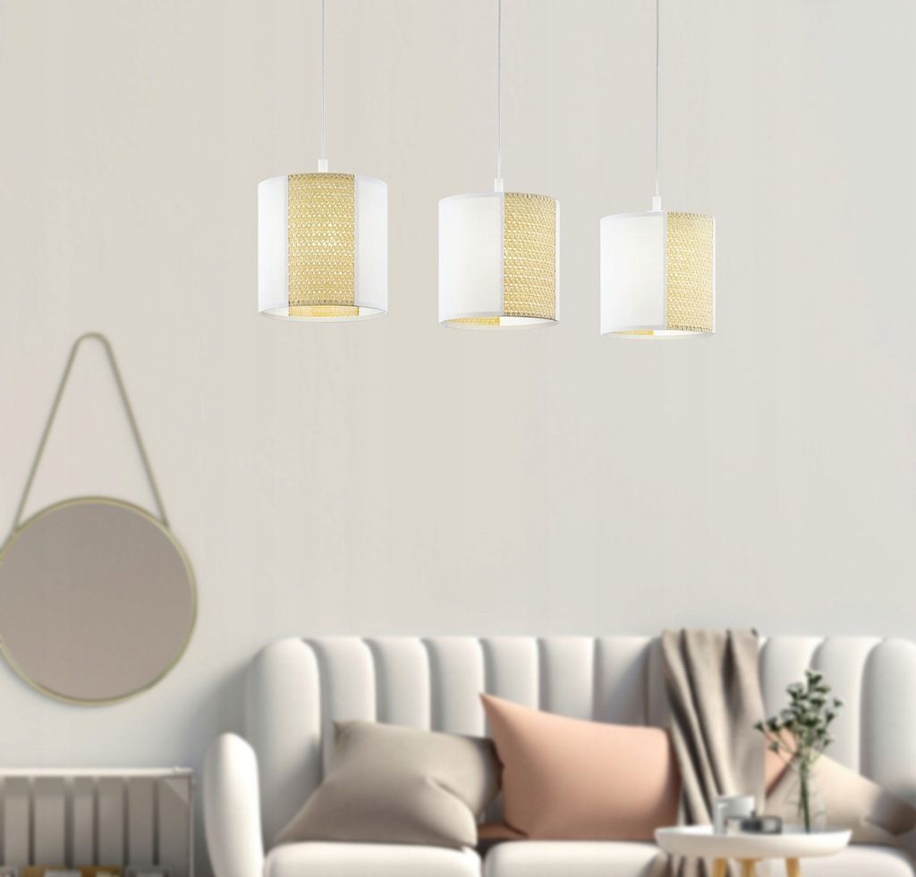 Lampa Wisząca Boho Biała 3 Klosze Abażury Eglo Arnhem 3 Punkty