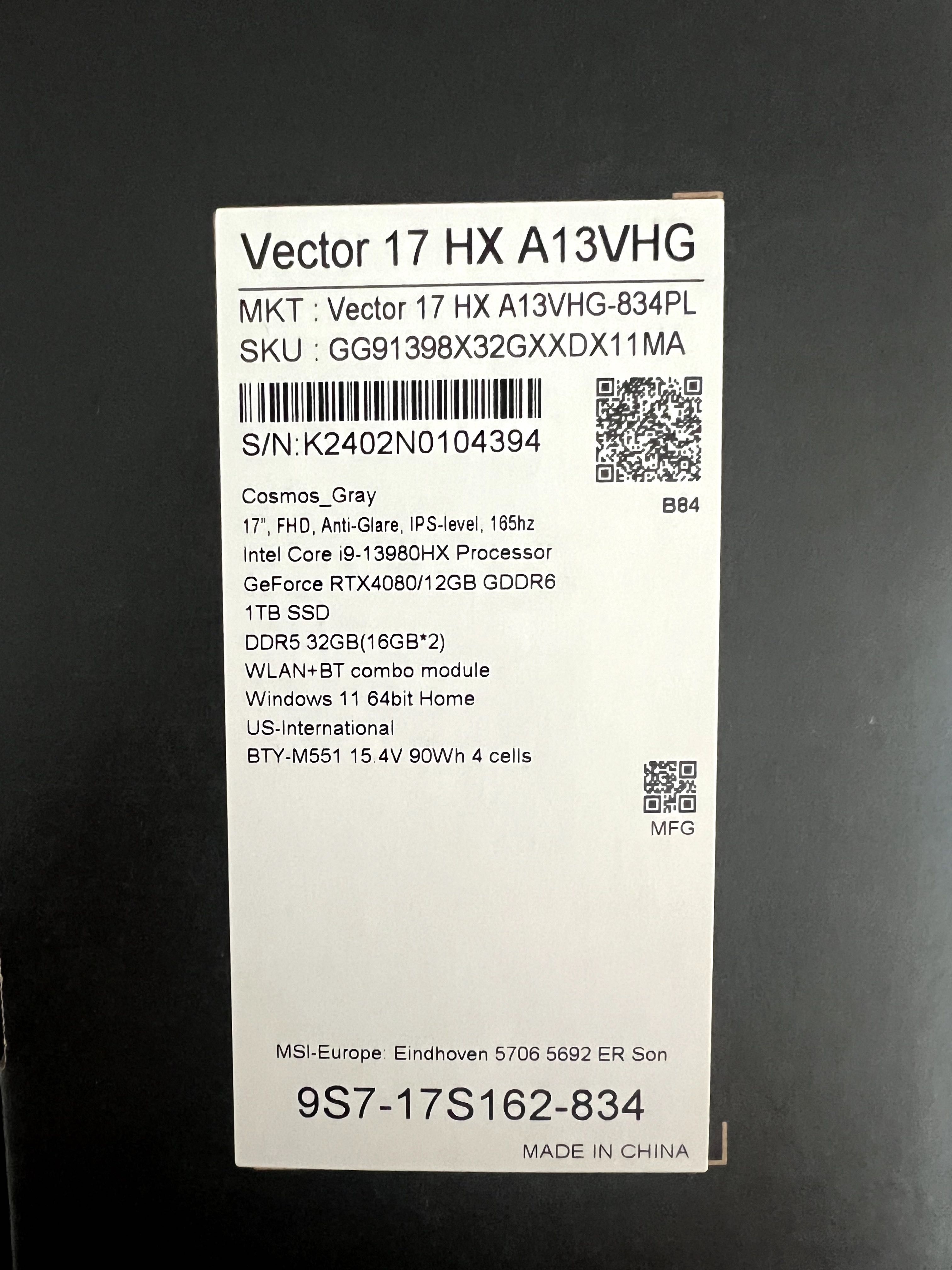 MSI Vector 17 HX i9-13980HX/32GB/1TB/Win11 RTX4080 z gwarancją