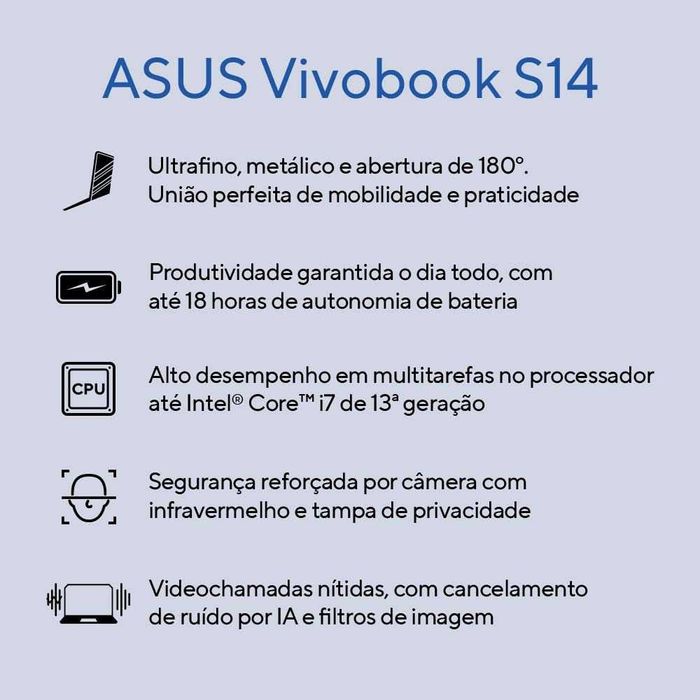 Vivobook i7 13620h 14' 8gb RAM NOVO
