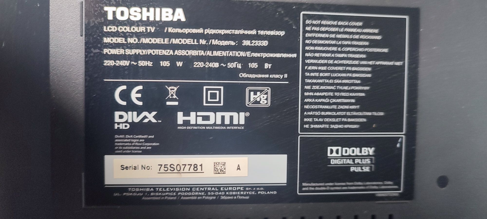 Телевизор Toshiba на запчасти