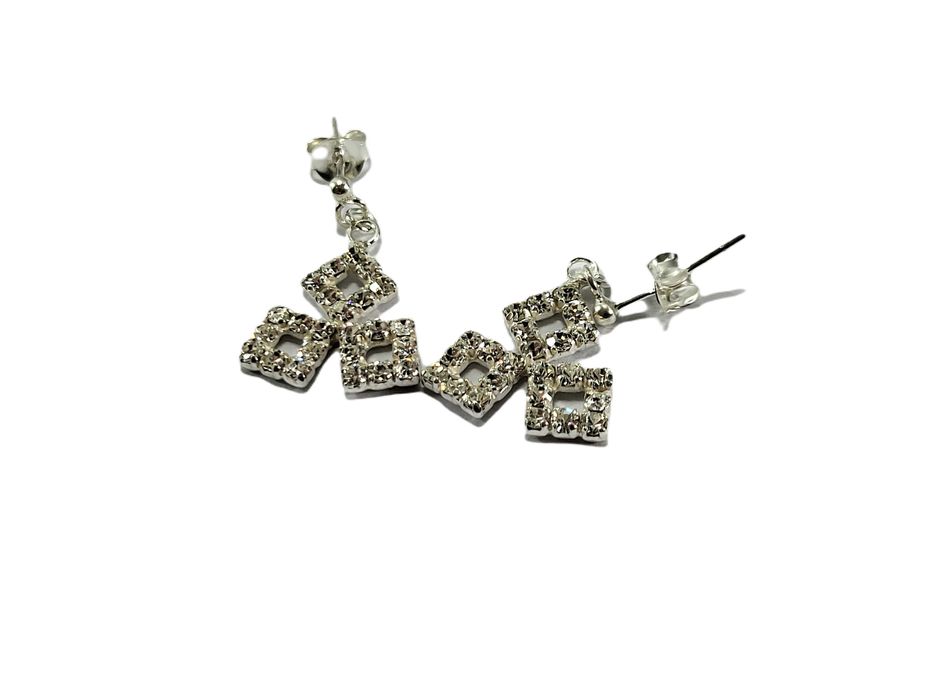 SDG433 srebrne kolczyki kwadraty z cyrkoniami 925 na sztyft
