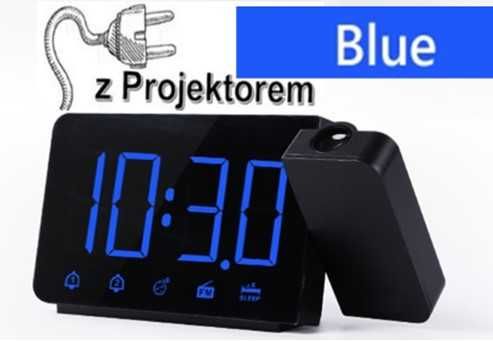 Budzik Zegar Radio Projektor na sufit 24/7 NIEBIESKIE CYFRY