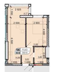 Продаж квартири (Акварель 8, секція 3, поверх 17, 38.15 м2) Таірово