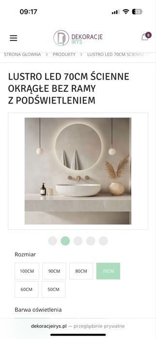 Lustro okrągłe z podświetleniem led 70cm
