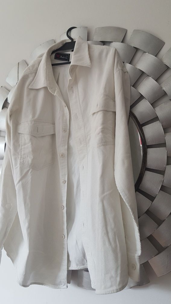 Bawełniana koszula L, biała koszula w stylu Vintage L