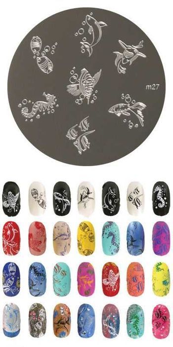 blaszka M27 płytka wzorków do paznokci stempel ocean ryby