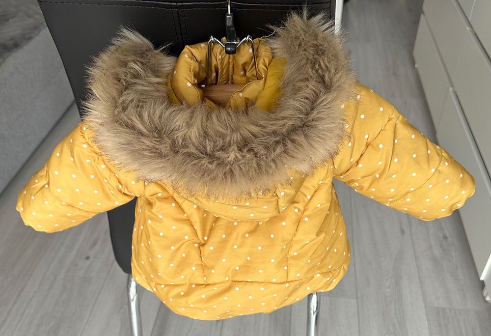 Kurtka zimowa ZARA 9-12 msc 80 cm dla dziewczynki / z futerkiem żółta