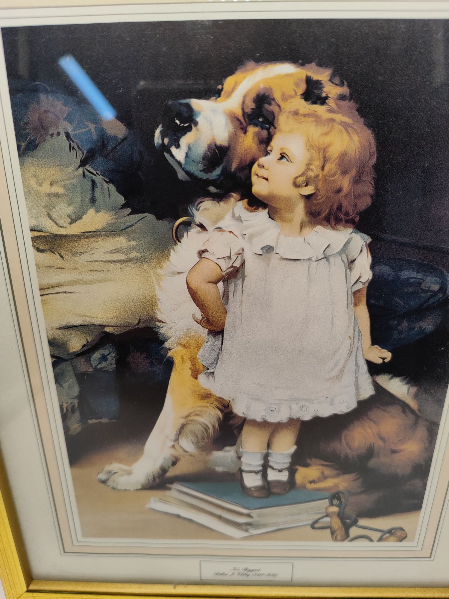 Stary niepowtarzalny obraz dziewczynka i pies Arthur Elsley Biggest