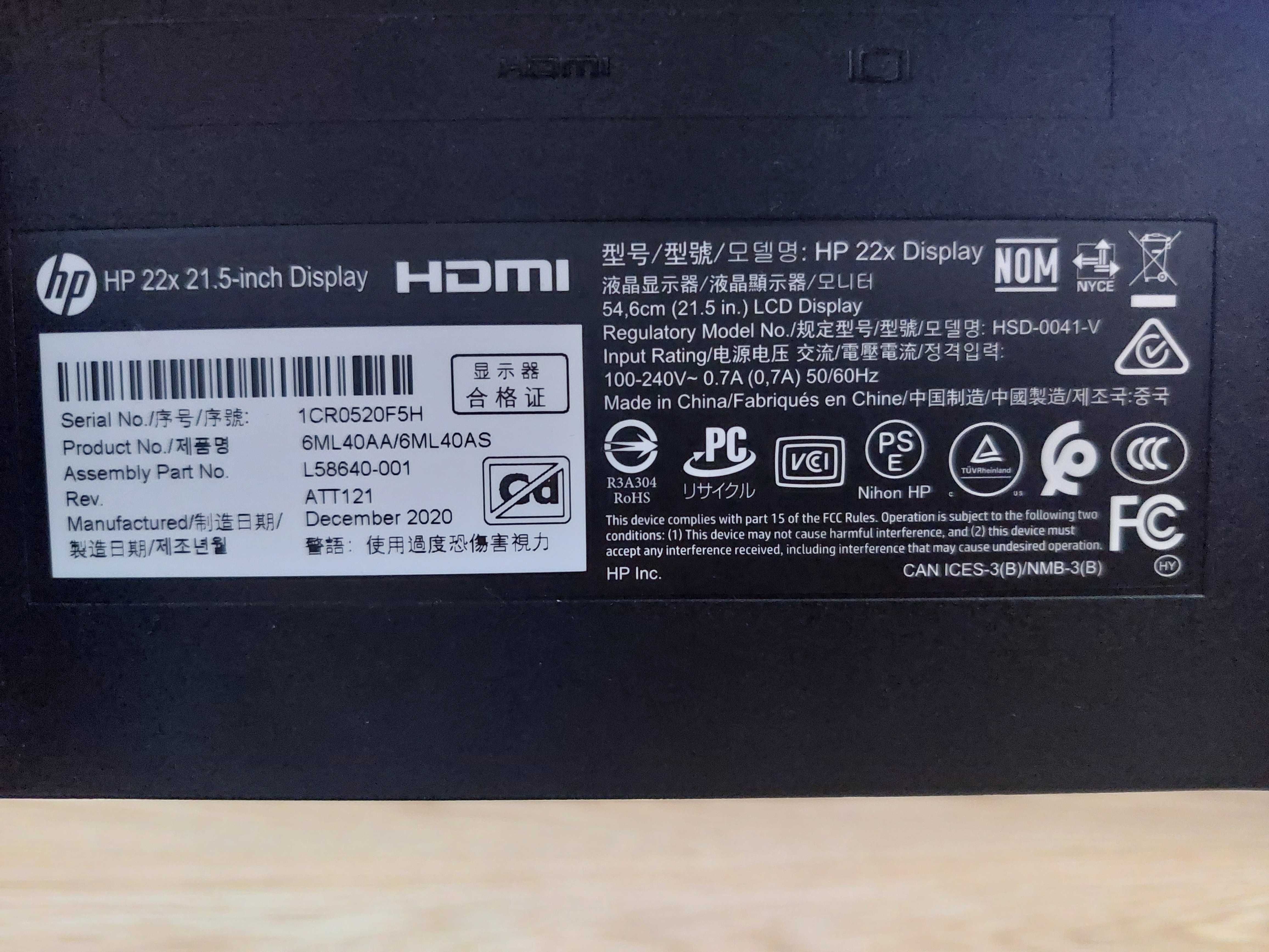 Monitor HP 22x - 144Hz 1080p