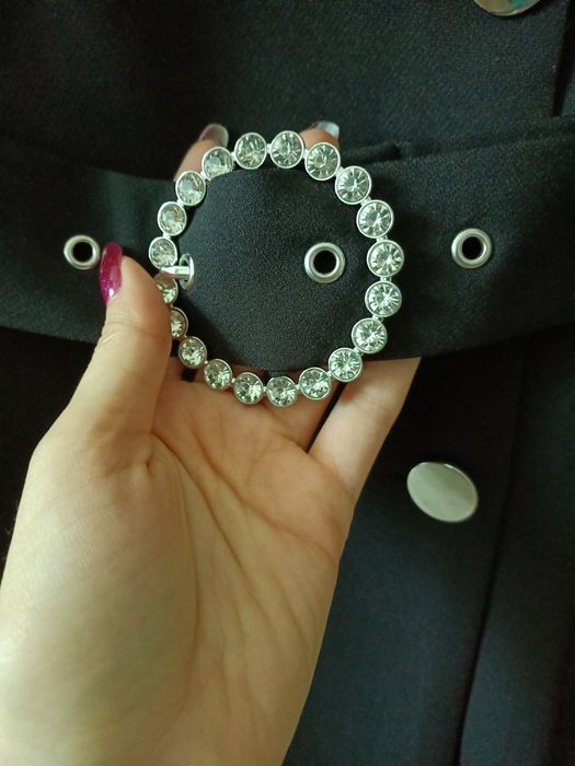 Sukienka elegancka czarna/ płaszcz XS z paskiem guzikami