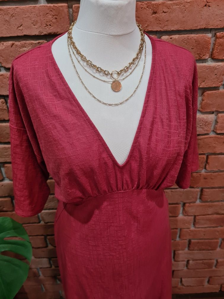 Sukienka bordowa midi Zara r. S/M rustykalna viscoza