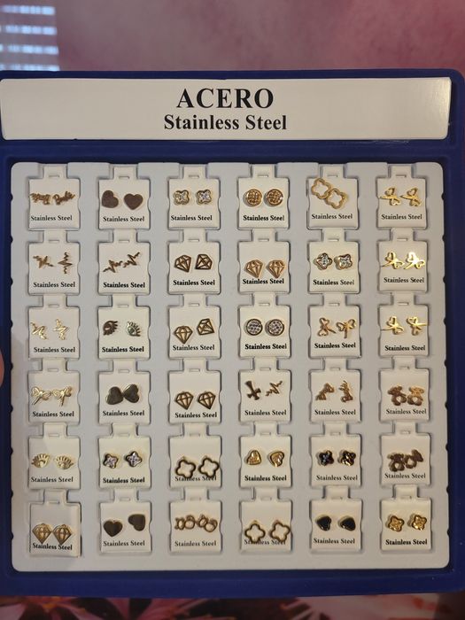 Kolczyki stal wkrętki 36par wzory