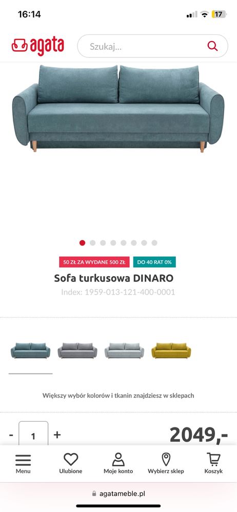 Sofa turkusowa DINARO Agata meble