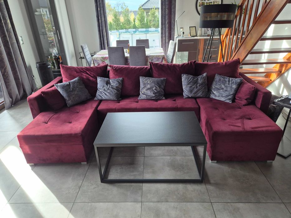 Piękna, bordowa Rogówka + Stolik Gratis! Narożnik DUŻY NAKO, Kanapa