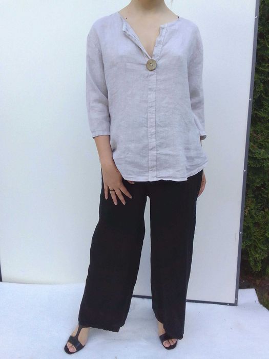 Lniany komplet szerokie spodnie koszula 100% len puro lino S M L uniwe