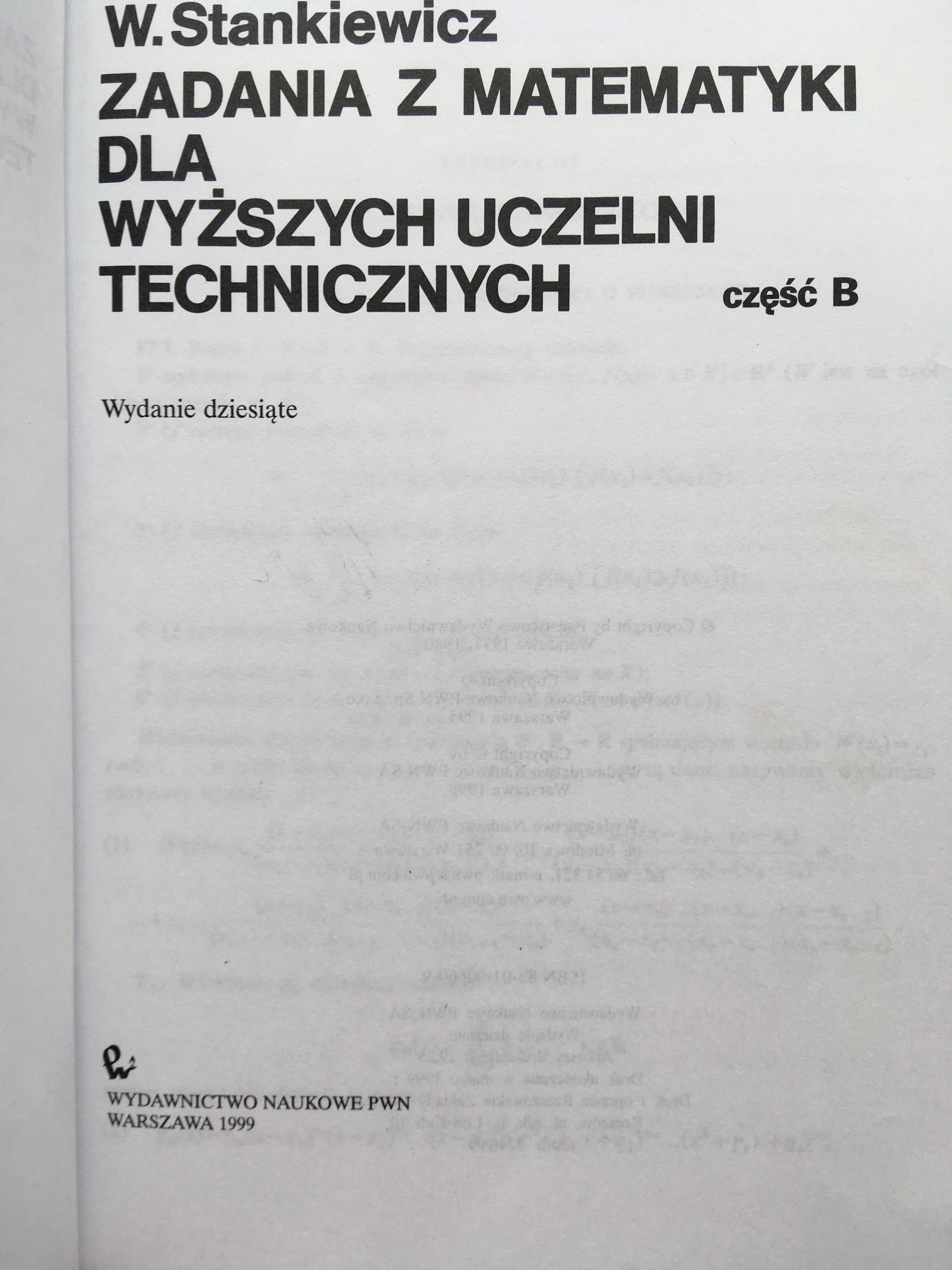 Książka zadania z matematyki dla wyższych uczelni technicznych część B