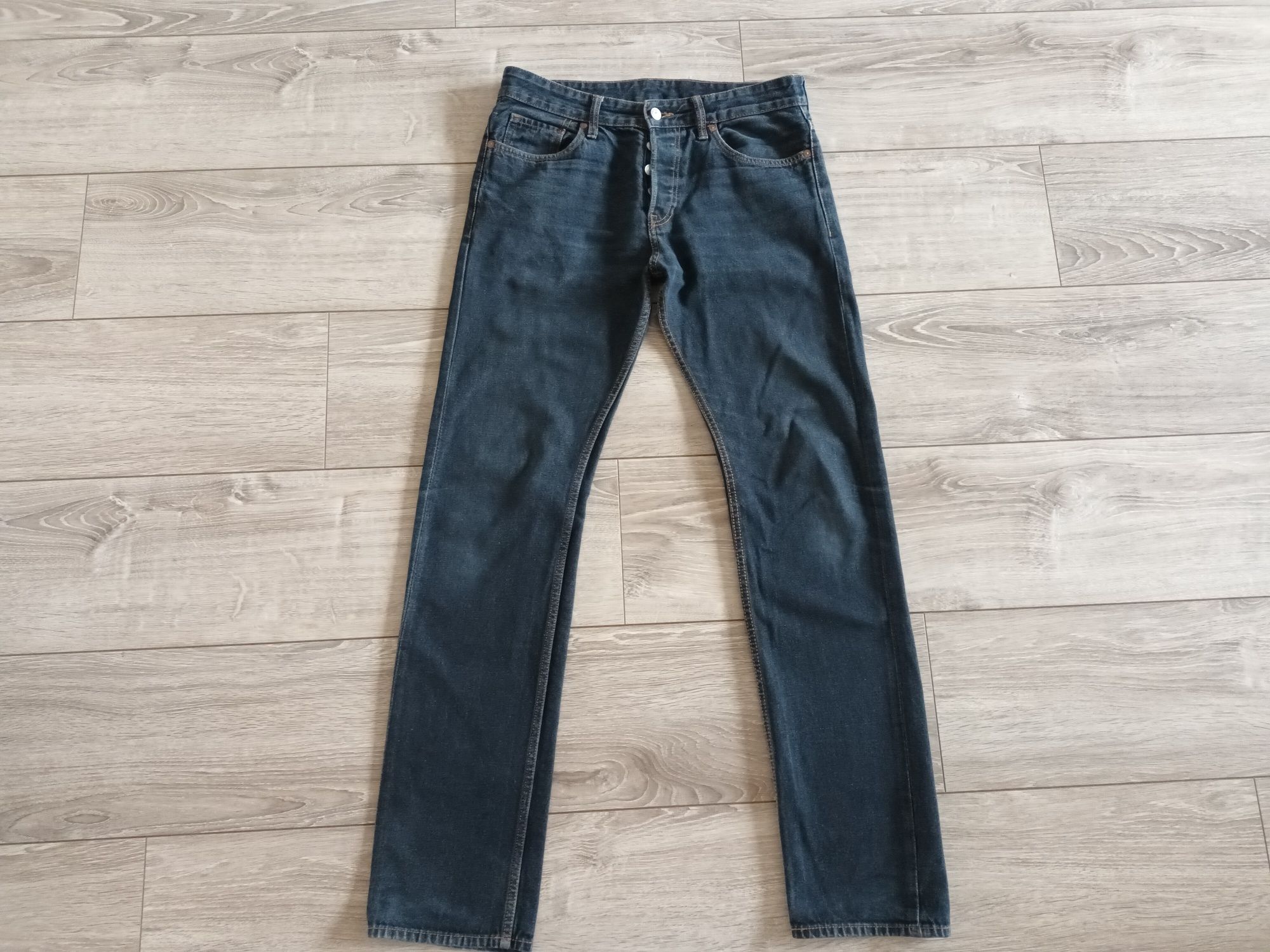 H&M jeansy 30/34 straight regular waist prosta nogawka denim niebieski