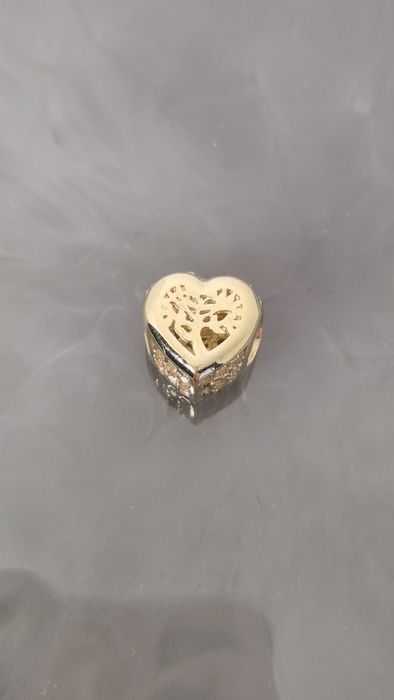 Nowy złoty charms do bransoletki typu Pandora serce drzewko cyrkonie