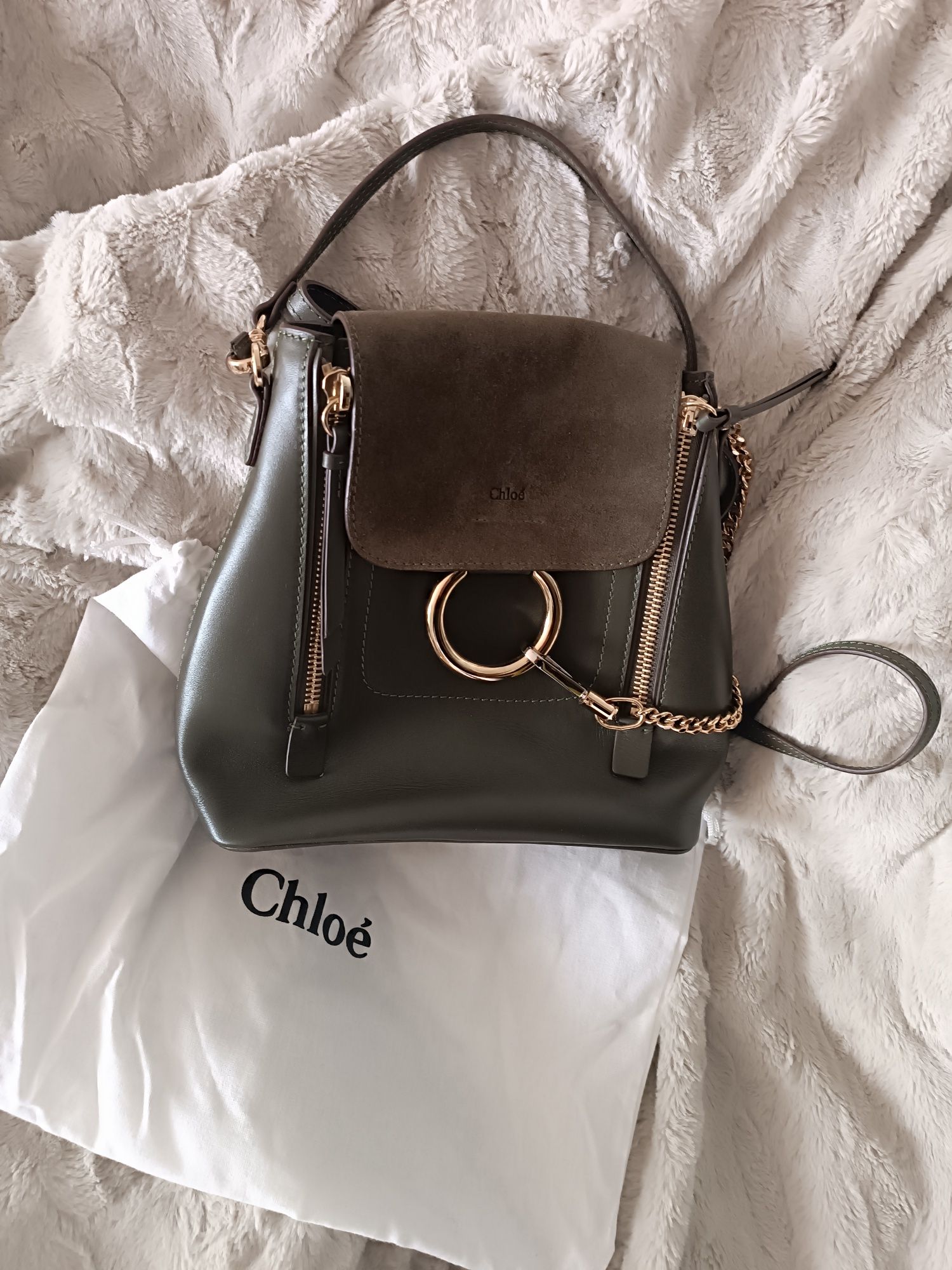 Chloe torebka plecak skórzana zielona złota khaki skóra nowa
