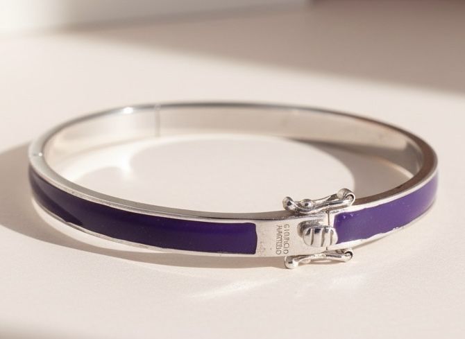 Elegancka Bransoletka Srebrna z Fioletową Emalią- GIORGIO MARTELLO