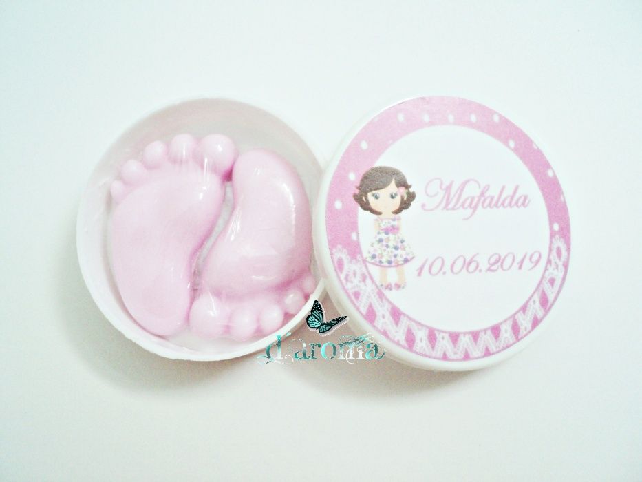 Lembranças batizado/chá de bebé – sabonete pezinhos em latinha