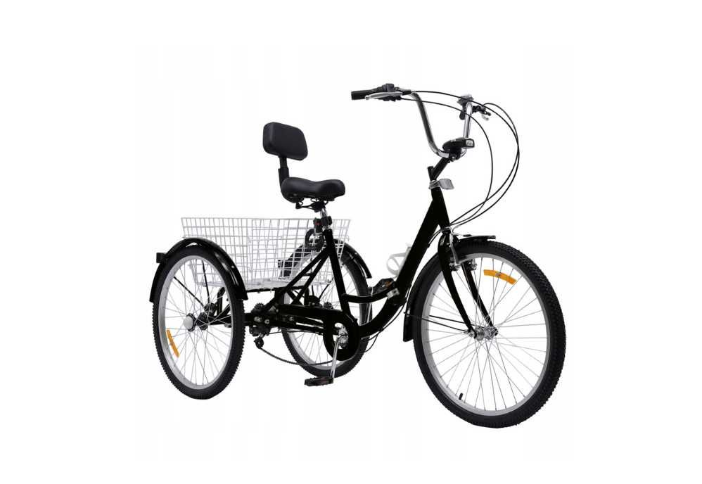 Stabilny trójkołowy rower 24" dla dorosłych – składany, czarny