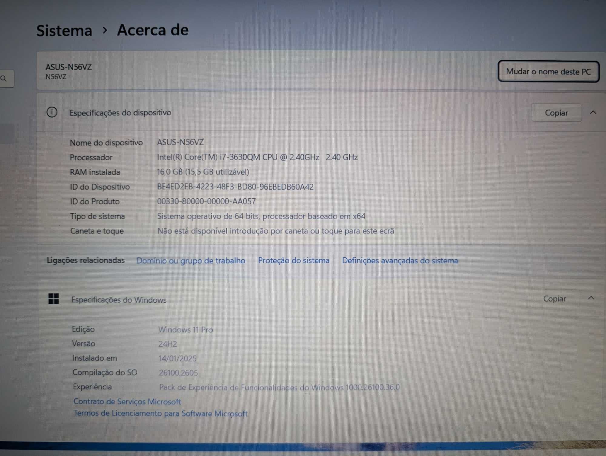 Computador portátil ASUS i7 NVIDIA GT650M 16Gb RAM SSD250 Win11 15.6"