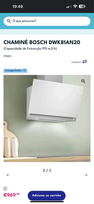 Exaustor Bosch chamine  80Cm 51Db 432M3/H Branco Dwk81An20 ( NOVO)