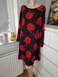 44 XXL Wallis czarna czerwona sukienka w kwiaty w róże koktajlowa boho