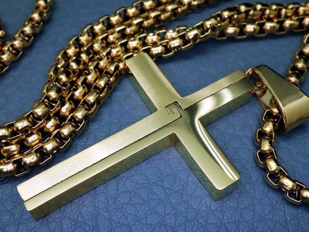 Złoty Łańcuszek Z Krzyżykiem STAL CHIRURGICZNA 316L Boston Jewellery