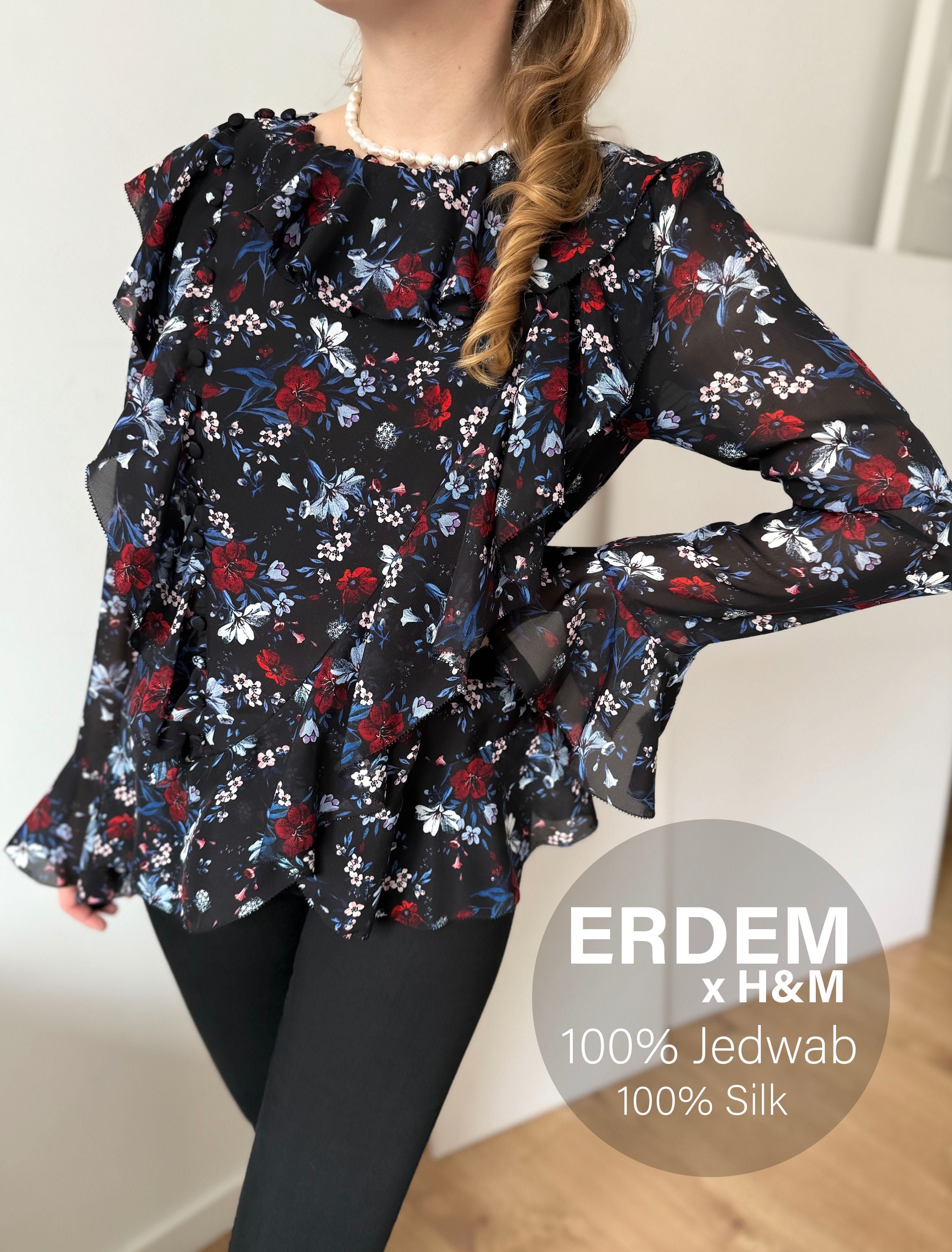 Erdem x H&M jedwabna bluzka w kwiatki falbanki coquette old money M