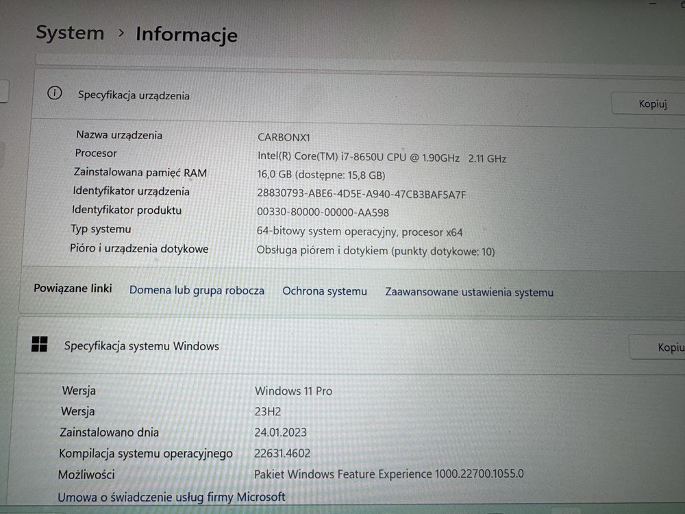 Lenovo Carbon X1 dotykowy win11 intel I7